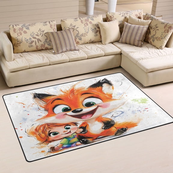 Baby and Fox Soft Polyester Area Rug 60''x39'', Non Slip, Memory Foam, Water Absorbent