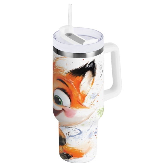 Baby and Fox Water Bottles 30oz Insulated Tumblers Double-Walled Ergonomic Handle Leak Proof