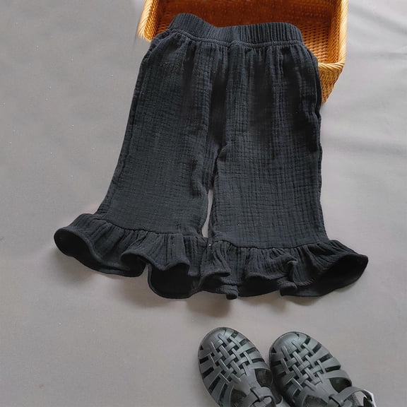Baby and Little Girls Soft Cotton Gauze Wide Leg Ruffled Pants Elastic Waist Loose Palazzo Trousers 1-9 Years