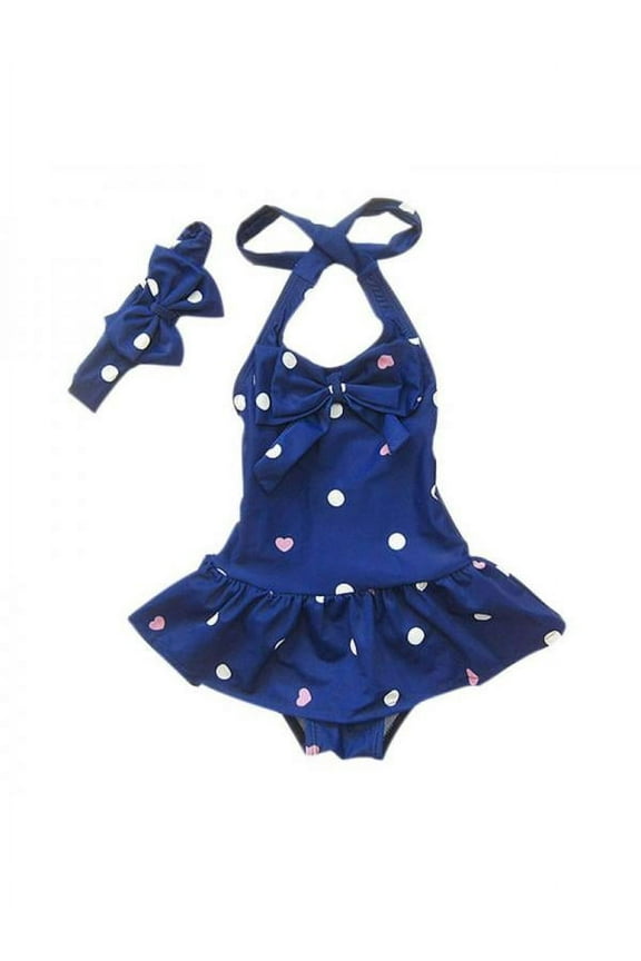 Baby and Toddler Girls One-Piece Swimsuit with Built-in Reusable Absorbent Diaper Girls One Piece Swimsuit with Free Headband