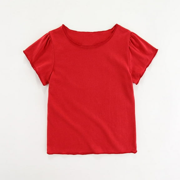Baby and Toddler Girls Short Sleeve T-Shirts Cotton Crewneck Shirts Basic Solid Tees Summer Casual Tops 6Months-5Years