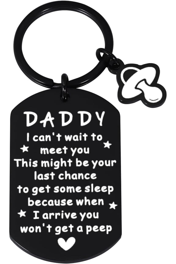Baby announcements for dads, first father's day for new dads, keychains for dads, father's day gifts from wives, baby gifts for parents-to-be, first time dad gifts, trumpets