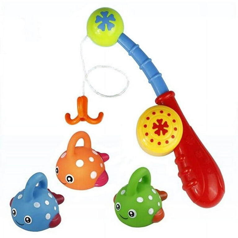 Baby bath toy Fishing Games Bath Toys Lovely Spotted Fish with Fishing Rod  Birthday Christmas Gift for Kids Fun Time for Bathtub (Random Color) 