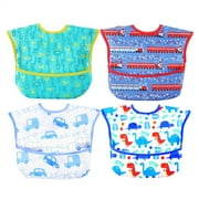 Baby bibs Waterproof Todder bib - Feeding Bib for Boy Girl Starter Bib with Crumb Catcher Pocket Washable Soft Stain and Odor Resistant 4Pack 6-24 Months
