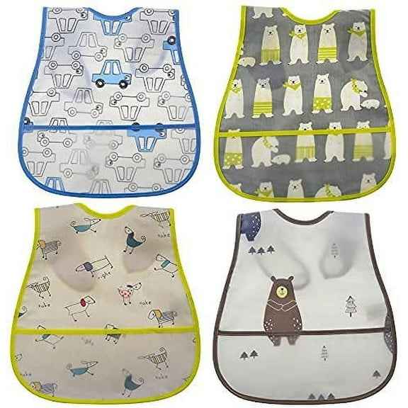Baby bibs Waterproof Toddler bib - Feeding bib with Pocket for Infant Boy Girl Washable 6-36M