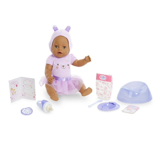 Baby born Interactive Doll Brown Eyes with 9 Ways to Nurture, Eats, Drinks, Cries, Sleeps, Bathes, and Wets