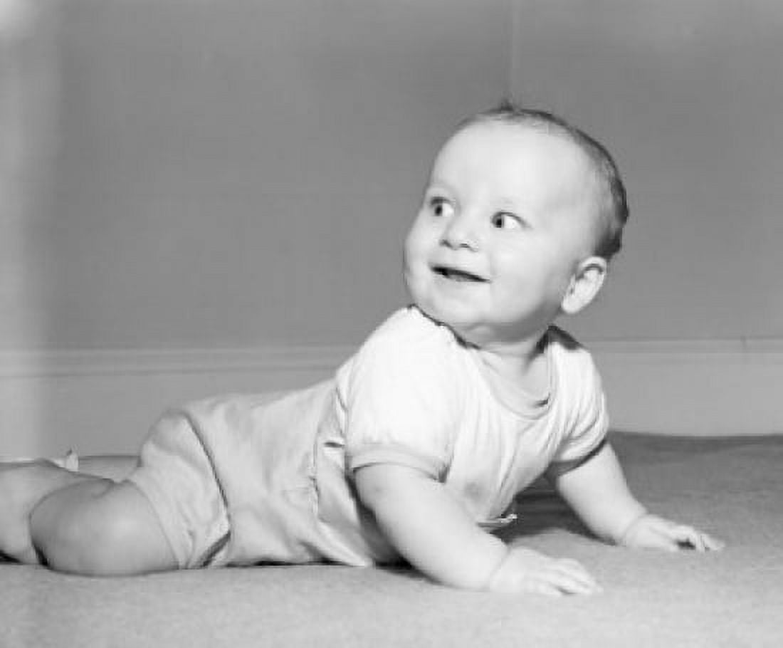 Baby boy crawling and smiling Canvas Art - (24 x 36)