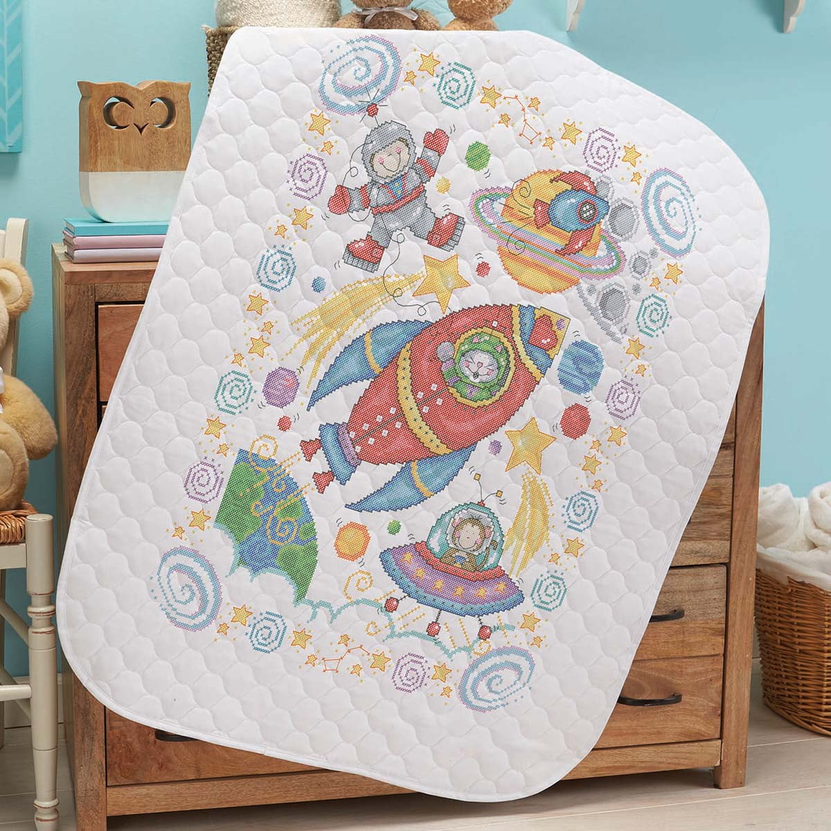 Baby by Herrschners® Out of This World Baby Quilt Stamped Cross-Stitch Kit