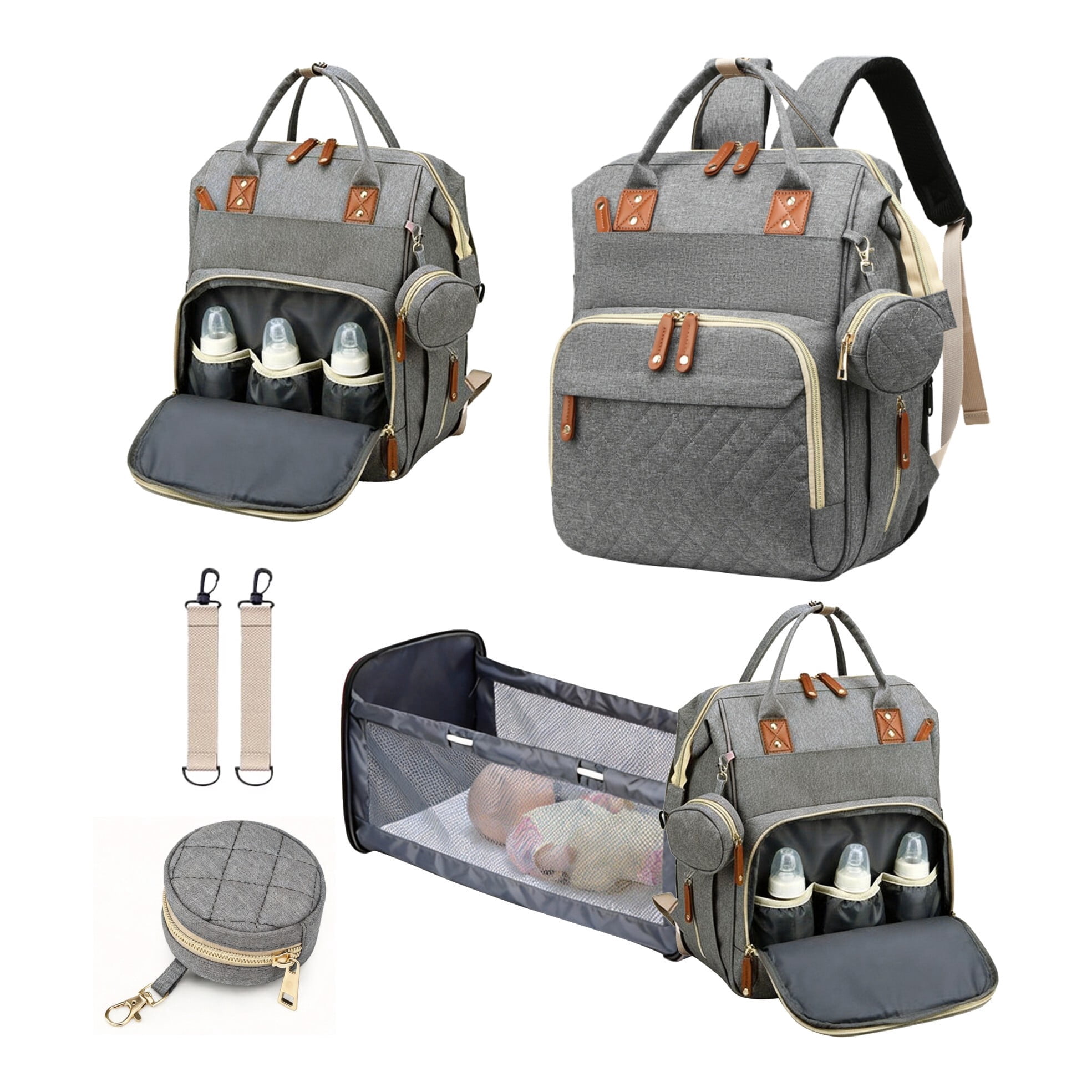 Baby diaper bag, backpack style diaper bag, baby travel bag, multi-functional waterproof baby bag with USB charging port and stroller straps,(Geay).