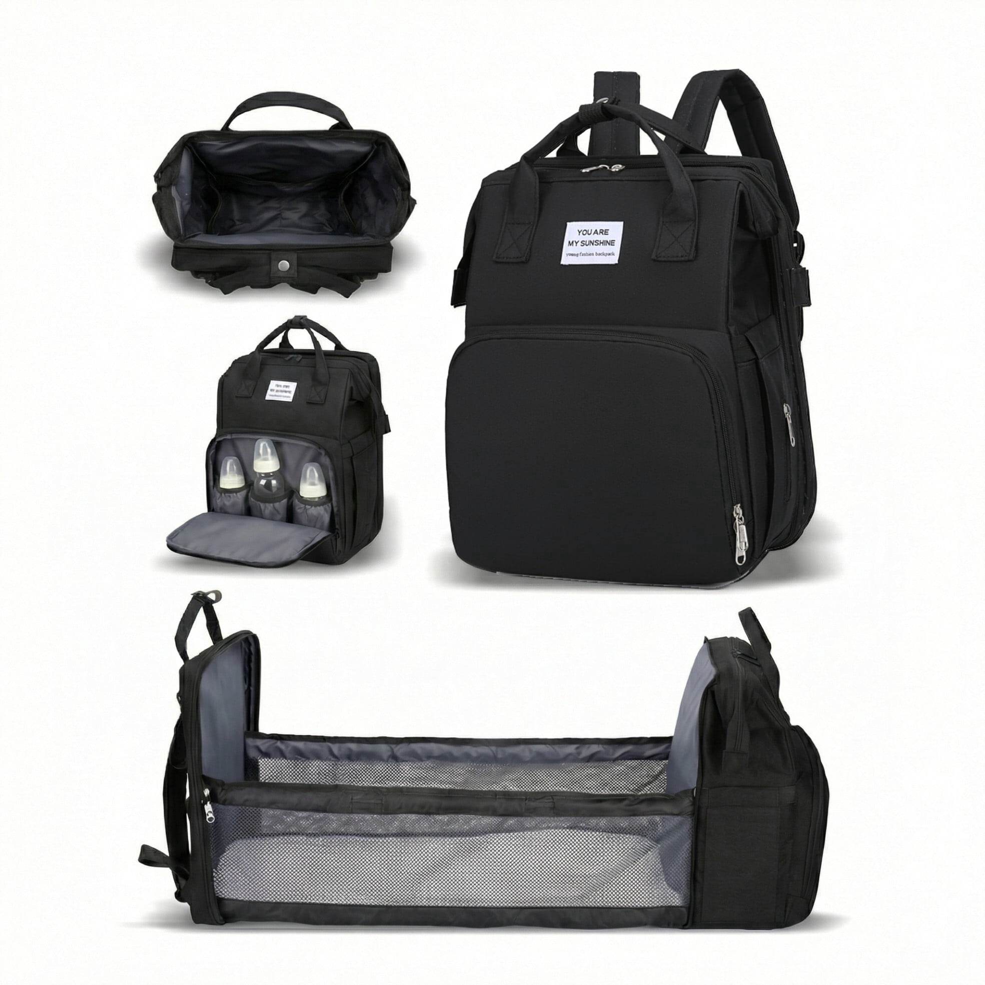 Baby diaper bag, backpack-style diaper bag, large waterproof baby bag, baby travel bag, with diaper pad and USB charging port, a great baby christening gift for mom, black.