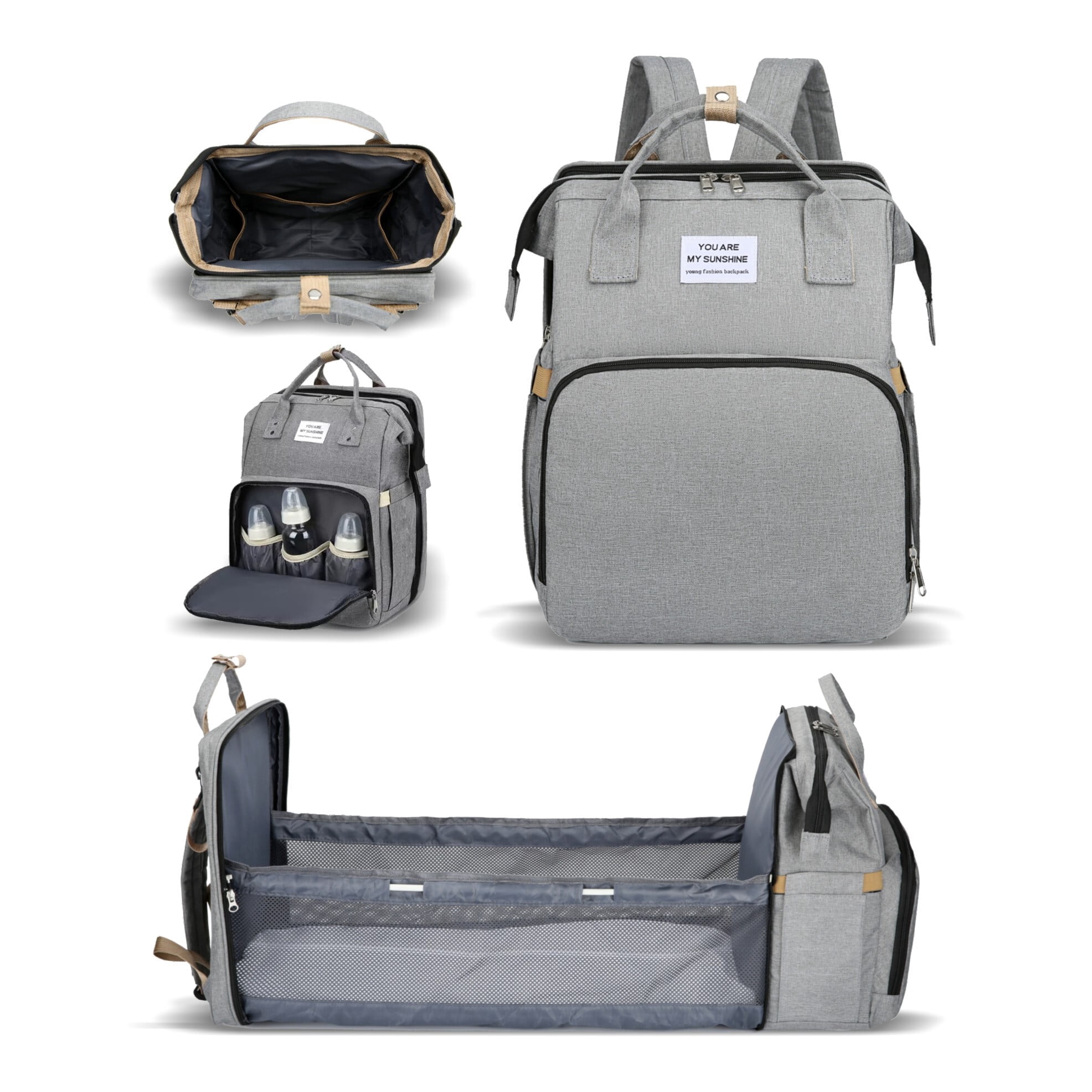 Baby diaper bag, backpack-style diaper bag, with changing pad and USB charging port, the perfect baby christening gift for mom.