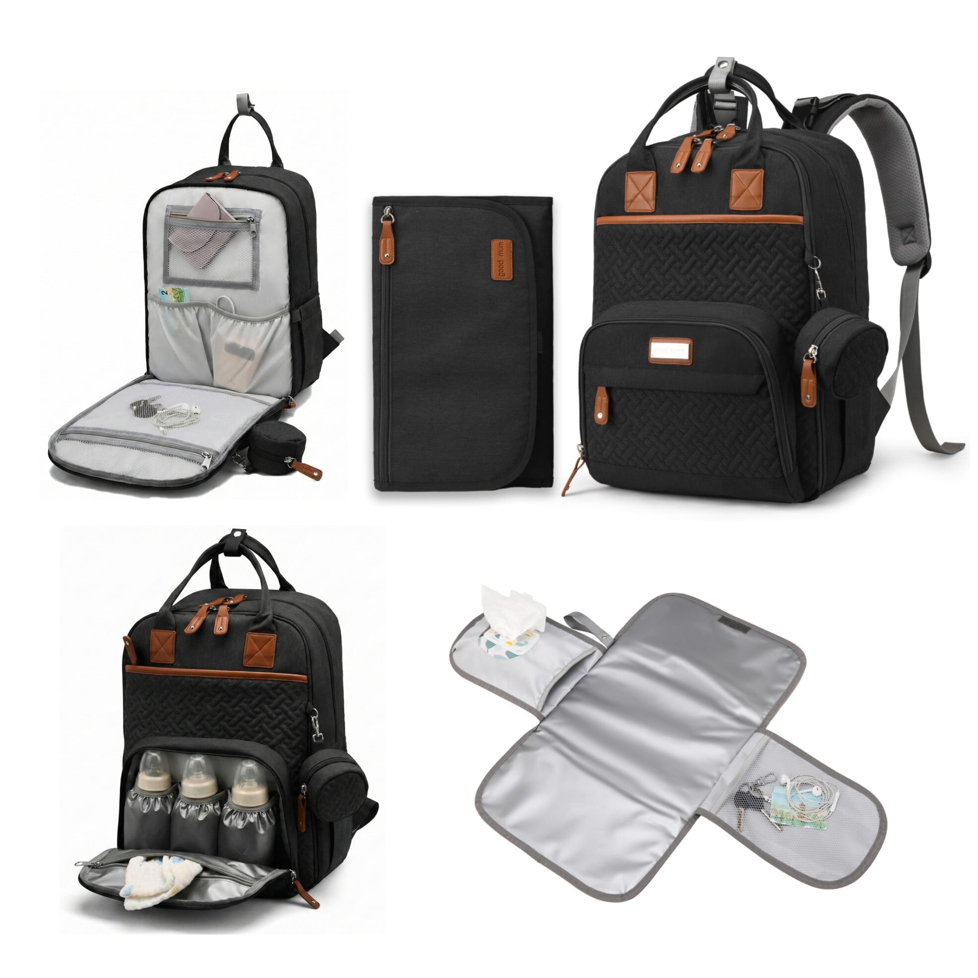 Baby diaper bag, with changing pad, multi-functional baby diaper bag, portable diaper bag, diaper bag storage bag, with insulated bottle bag, suitable for both boys and girls, Black.