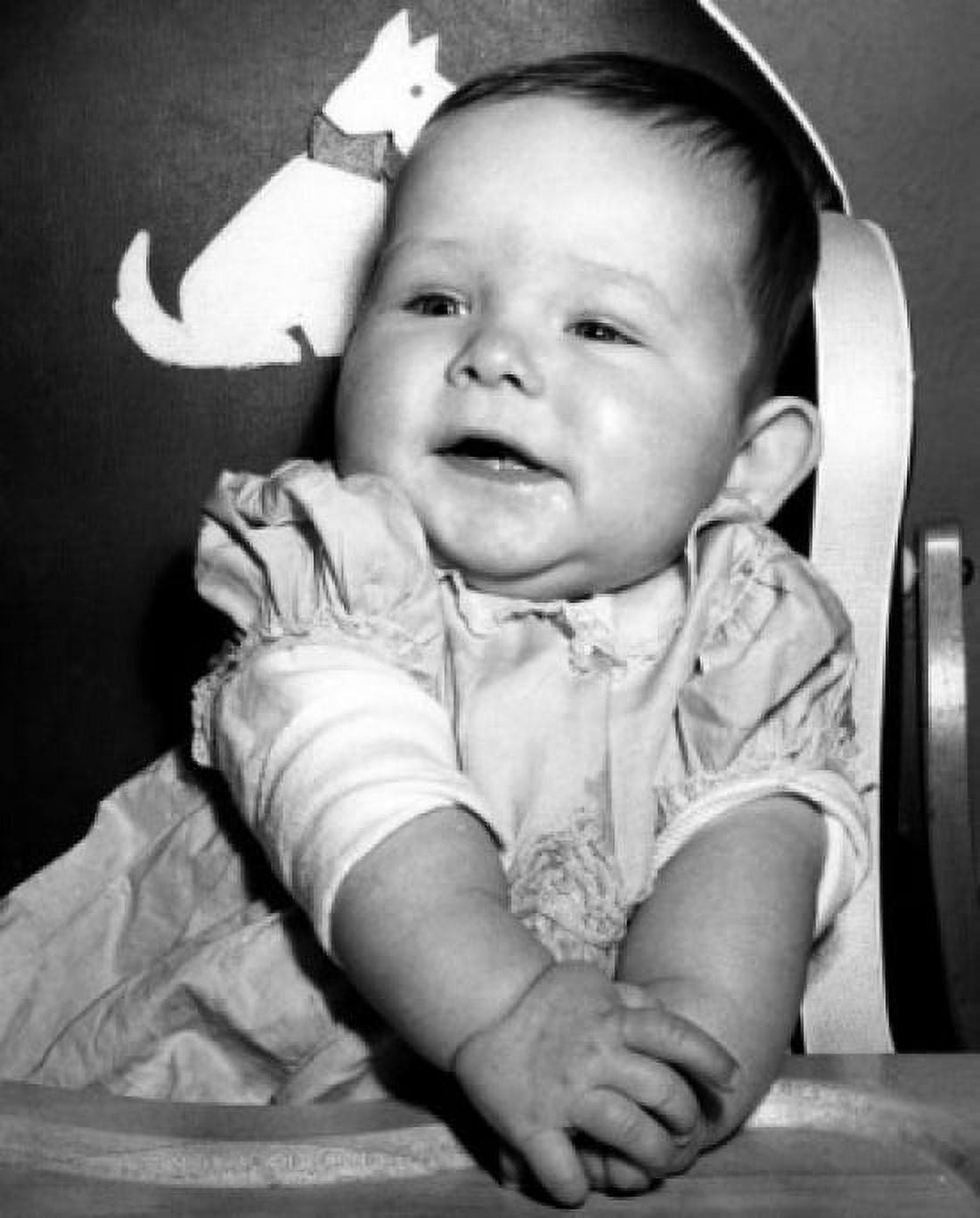 Baby girl sitting in high chair Canvas Art -  (18 x 24)