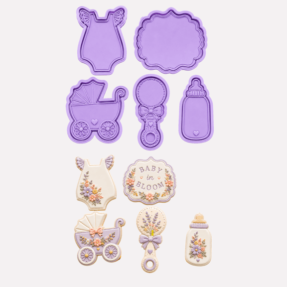 Baby in Bloom Collection &ndash; 5 Piece Cookie Cutter & Embosser Set