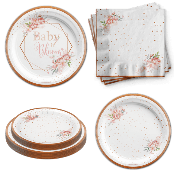 Baby in Bloom Floral Baby Shower Party Supplies Set Plates and Napkins Kit for 24 …