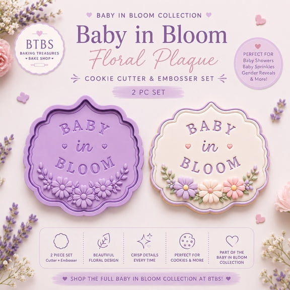 Baby in Bloom Floral Plaque Cookie Cutter & Embosser Set &ndash; 2 Pc