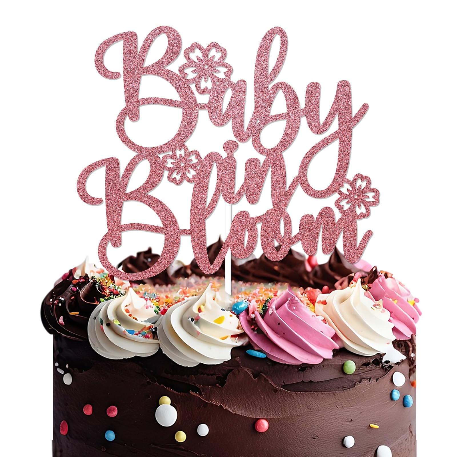 PALASASA Baby In Bloom Cake Topper - Wooden Baby In Bloom Baby Shower Cake