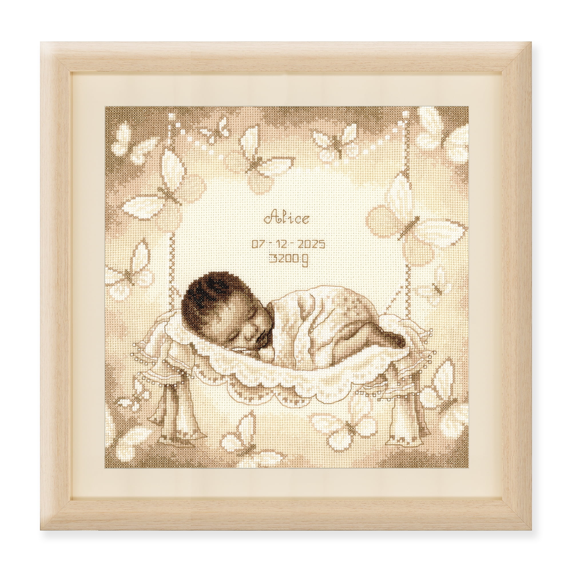 Vervaco Cross Stitch Kit: Deco Butterflies Cushion - 40x40cm, Cotton Canvas, Acrylic Yarn