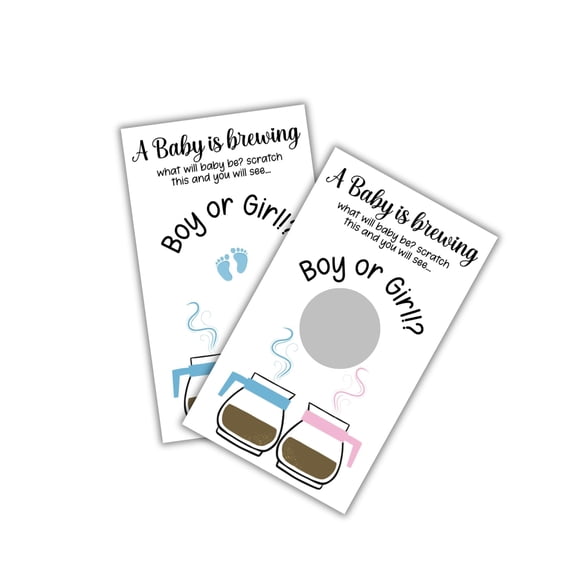 Baby is Brewing Coffee Gender Reveal Scratch Off Cards for Its a Boy 30pk 2x3.5 Shower Banner Tags Invitation Decorations What Will Baby Be
