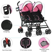 Baby-joy Foldable Twin Baby Double Stroller Kids Ultralight Umbrella Stroller Pushchair Pink