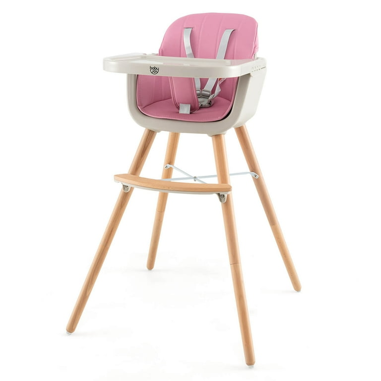 Baby joy Wooden High Chair Baby Toddler 3 in 1 Convertible Highchair w Cushion Pink