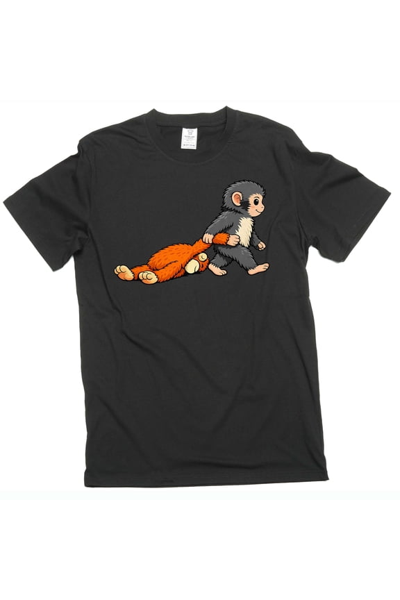 Baby monkey punch dragging toy cute internet vital Japan zoo tee shirt (5X-Large Black)