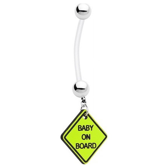 Baby on Board' Maternity Belly Ring - 14ga Dangle Flexible Pregnancy Belly Ring