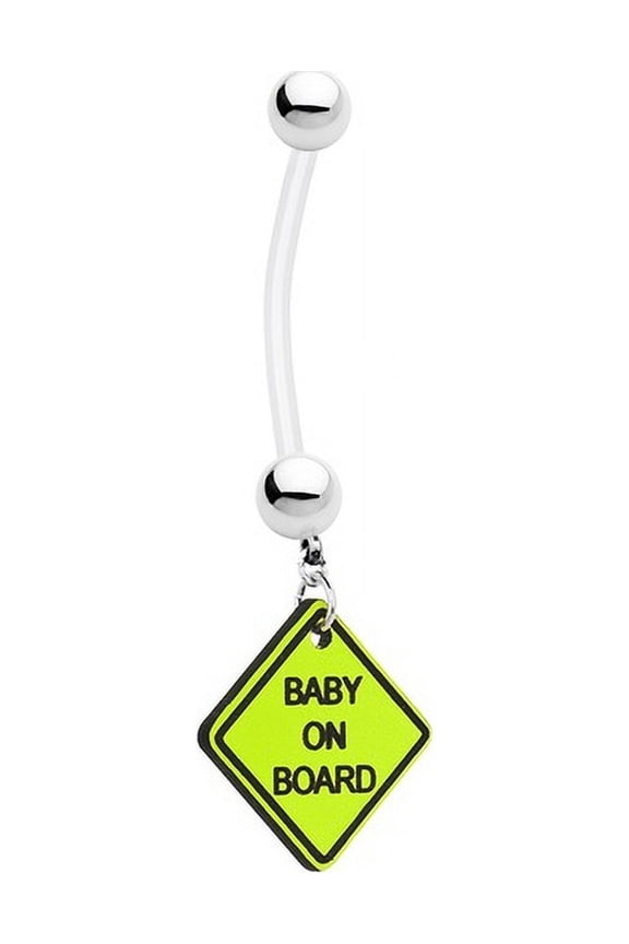 Baby on Board' Maternity Belly Ring - 14ga Dangle Flexible Pregnancy Belly Ring
