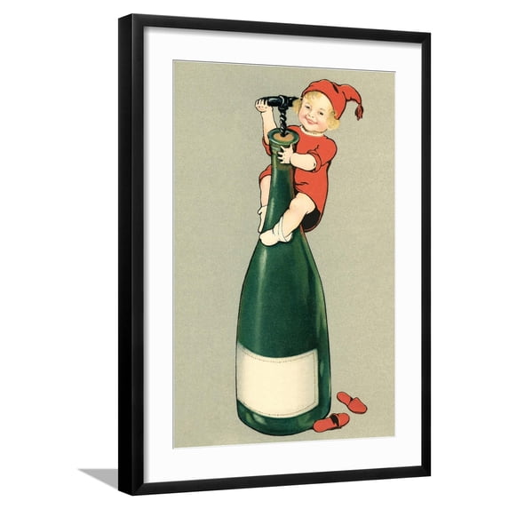 Art.com Baby on German Wine Bottle Art Print, Black Frame Wall Art, 21" x 29"