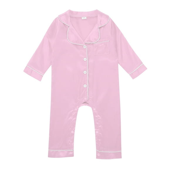 Baby onesie Pajamas Satin Silk Pjs Solid Long Sleeve Button Down Romper Kids Pjs for Girl 0-3 Months