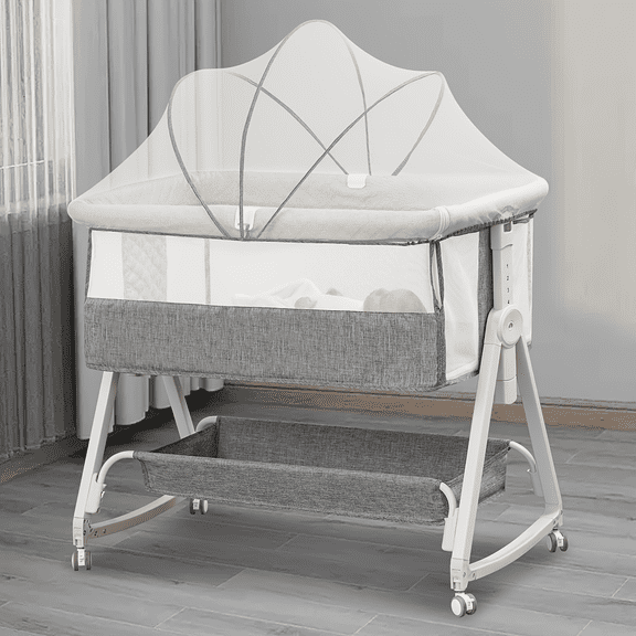 Baby play with Wheels and Storage Basket,All Mesh Portable for Newborn,6 Height Easy to Assemble (Upgrade Grey)