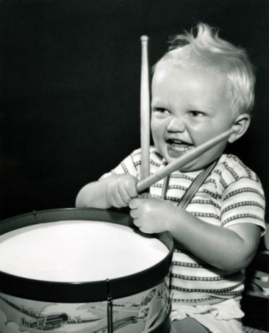 Baby playing drums Canvas Art - (24 x 36)