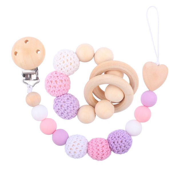 Baby products Wood pacifier clip to appease baby big wool ball DIY bite