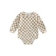 thumbnail image 1 of Baby’s Casual Long Sleeve Romper Fashion Checkerboard Print Round Neck Triangle Jumpsuits with Pockets, 1 of 8