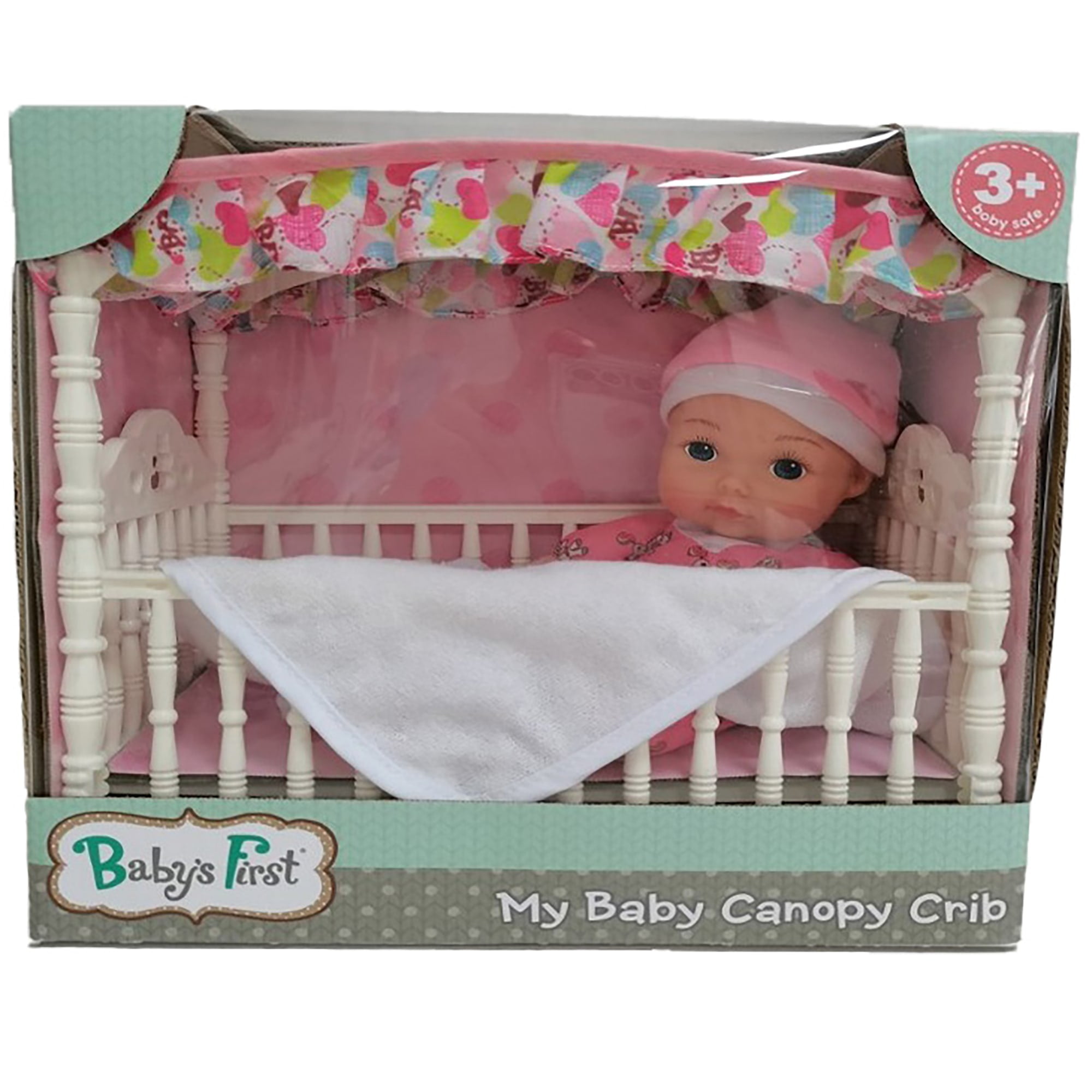 Baby s First Canopy Crib with Toy Doll All Ages