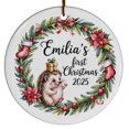 thumbnail image 1 of Baby's First Christmas 2025, First Christmas Ornaments for Kids - Hedgehog Design, Custom Name Text & Year, Circle Christmas Ornament, Festive Christmas Ornament, 1 of 5