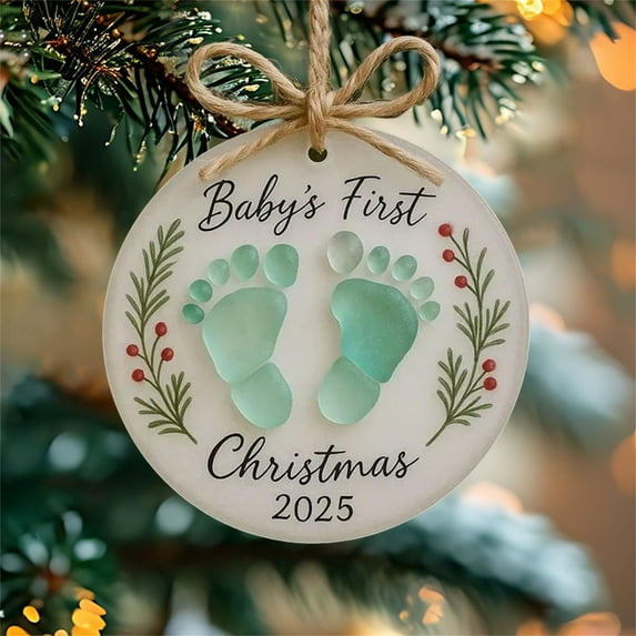 Baby's First Christmas 2025 Sea Glass Ornament - Commemorative Keepsake for Christmas Tree, Milestone Gift for New Parents and Families