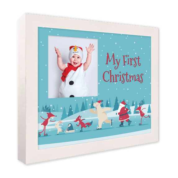 Baby's First Christmas Frame (Red) White Wood Frame with Christmas Decoration Mat for Photos