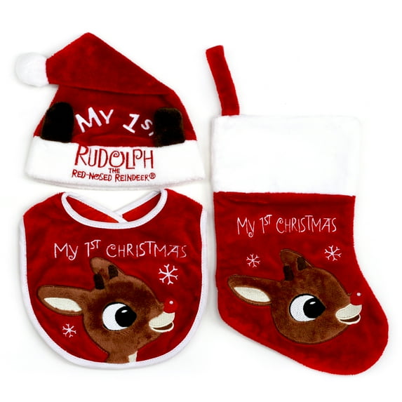 Baby's First Christmas Holiday Rudolph The Red Nosed Reindeer Clarice 3 pc Set (Rudolph)