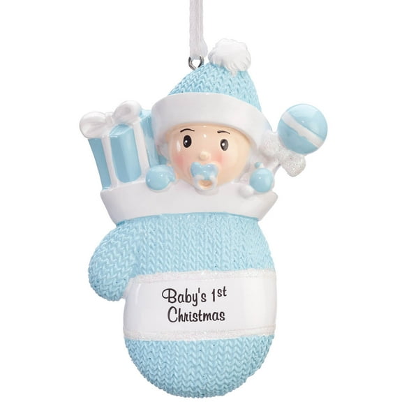 Baby's First Christmas Mitten Ornament Blue