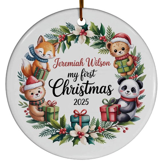 Baby's First Christmas Ornament, Baby 1st Christmas Ornament, Custom Name Text & Birthday Newborn New Baby Christmas Ornament Gift for Parent Dad Mom
