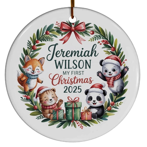 Baby's First Christmas Ornament, Baby 1st Christmas Ornament, Custom Name Text & Birthday Newborn New Baby Christmas Ornament Gift for Parent Dad Mom