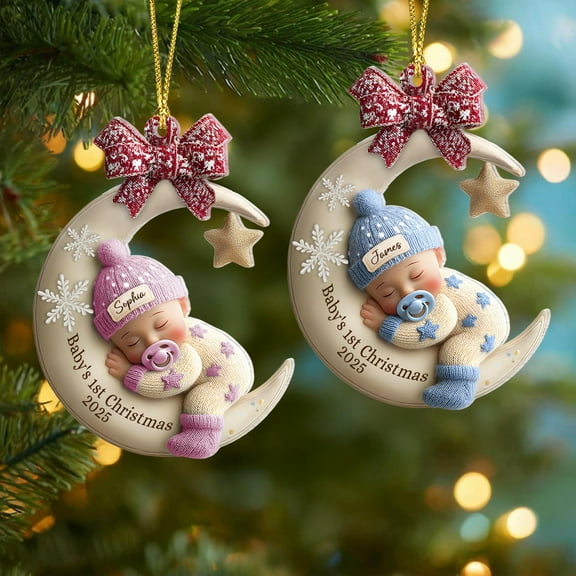 Baby's First Christmas Ornament, Custom Moon Acrylic Keepsake, Personalized Newborn Gift, Unique Holiday Decoration, 1st Baby Gift Idea