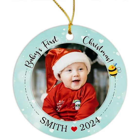 Baby's First Christmas Ornament, Personalized Upload Picture Baby's First Xmas Ornament 2025, Customized New Baby Ornament with Name & Year, Gifts for Newborn Baby, Custom Baby Ornament Xmas Z32YDO