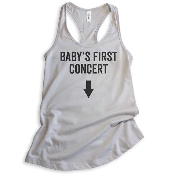 Baby's First Concert Tank Top, Ladies Racerback Tank Top, Pregnant Pregnancy Tank, Baby Concert Tank, Silver Gray, Medium
