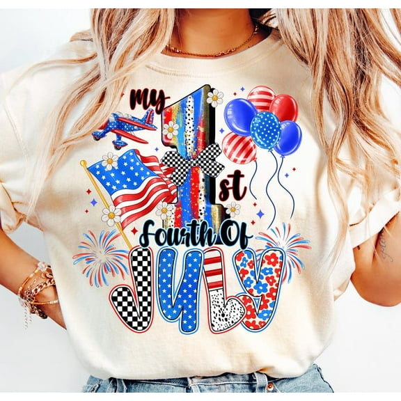 Baby’s First Fourth of July T-Shirt, Cute Red White Blue Infant Tee, Newborn Patriotic Shirt, First Independence Day Baby Outfit