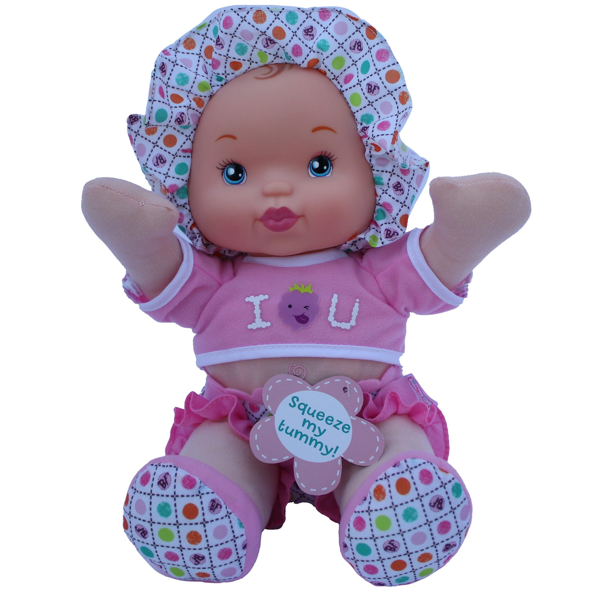 Goldberger Baby's First 12" Smartie Pants Doll with Raspberry Pink T-Shirt - Includes "Baby Talk" Sound Module with Surprise Raspberry Ending