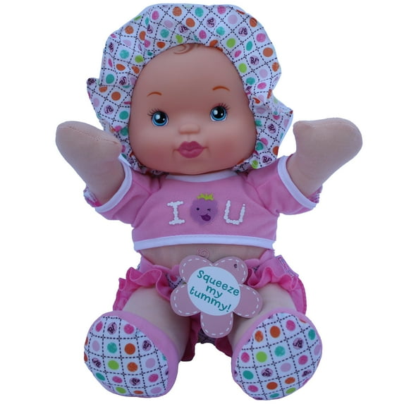 Goldberger Baby's First 12" Smartie Pants Doll with Raspberry Pink T-Shirt - Includes "Baby Talk" Sound Module with Surprise Raspberry Ending