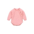 thumbnail image 1 of Baby’s Solid Color Oblique Breasted Long Sleeve Knitted Romper, 1 of 8
