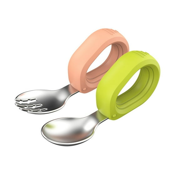 Baby self-feeding training spoon and fork-BPA-free-cute circle baby training tableware